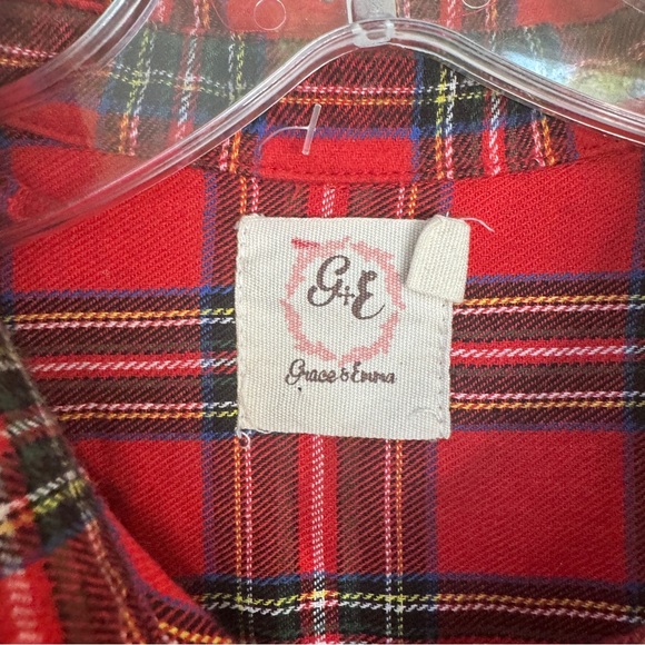 Red Plaid Button-Up Blouse with Sequin Yoke - Picture 7 of 9
